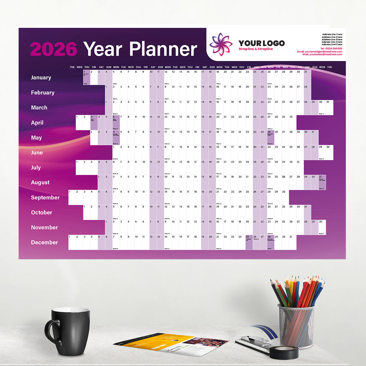 Purple Wave Wall Planner
