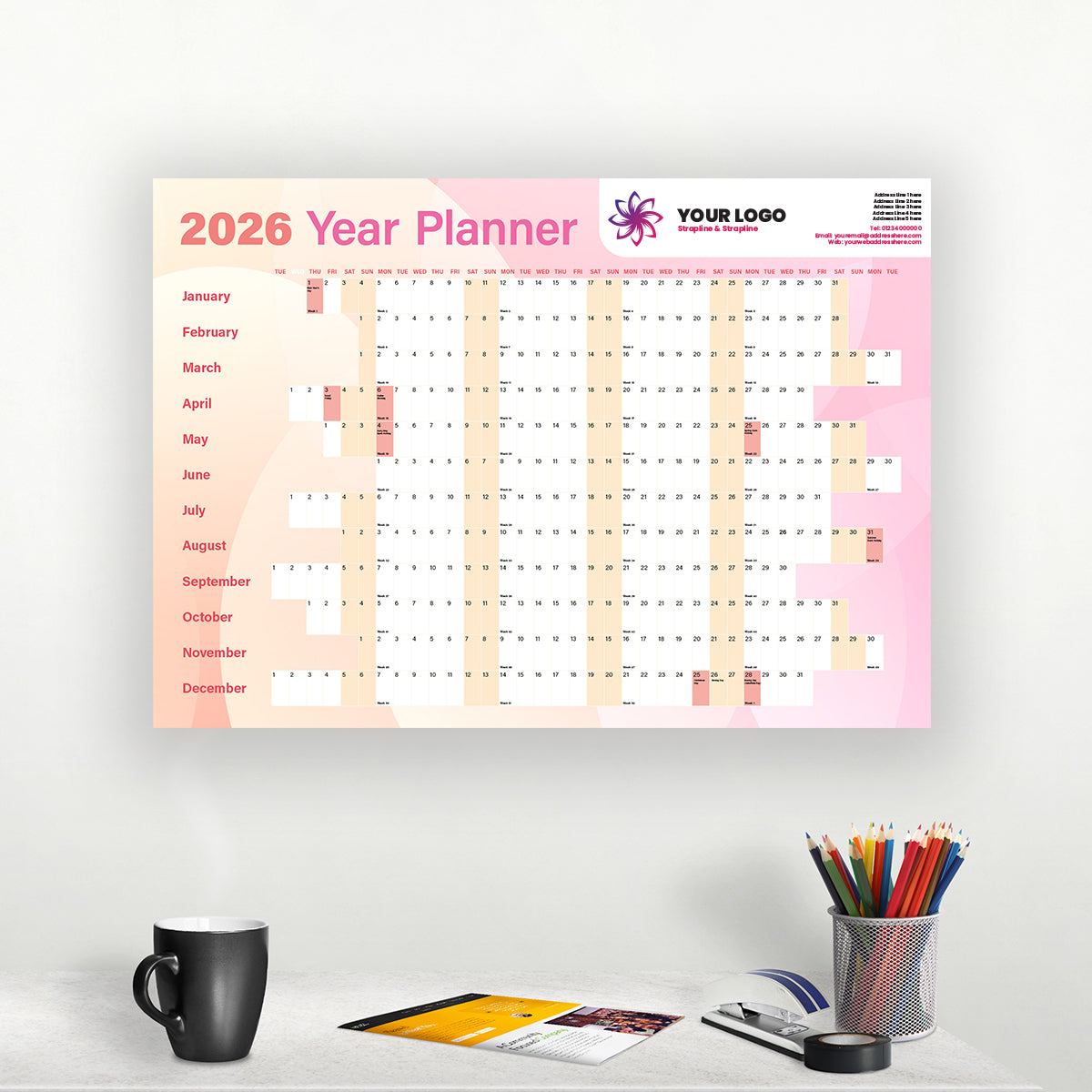 Peach Melba Wall Planner